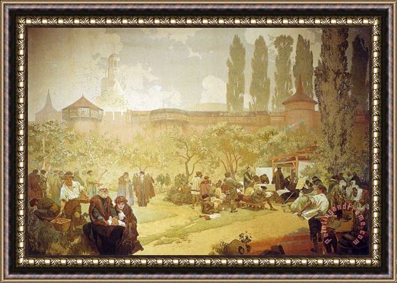 Alphonse Marie Mucha The Printing of The Bible of Kralice in Ivancice 1914 Framed Painting