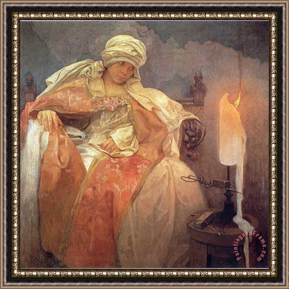 Alphonse Marie Mucha Woman with a Burning Candle 1933 Framed Painting
