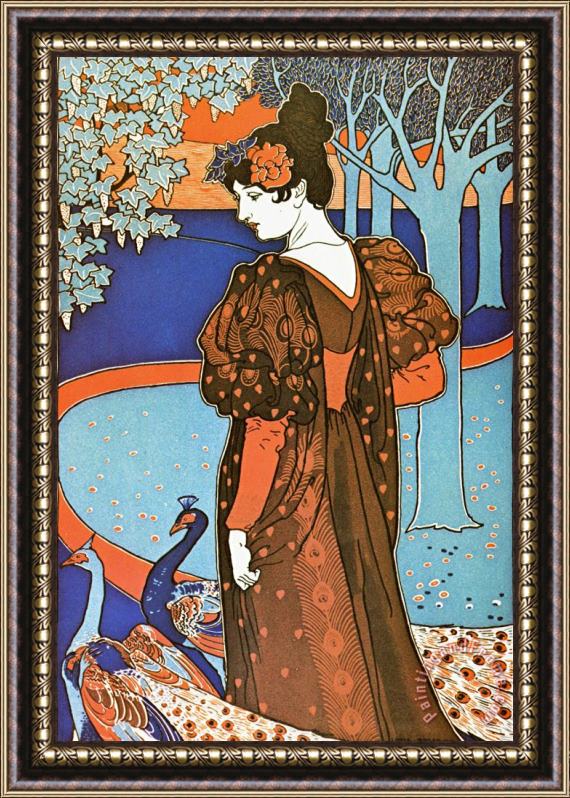 Alphonse Marie Mucha Woman with Peacocks Framed Painting