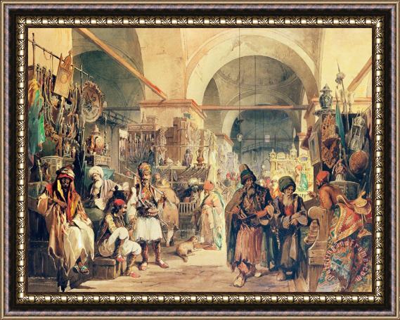 Amadeo Preziosi A Turkish Bazaar Framed Painting