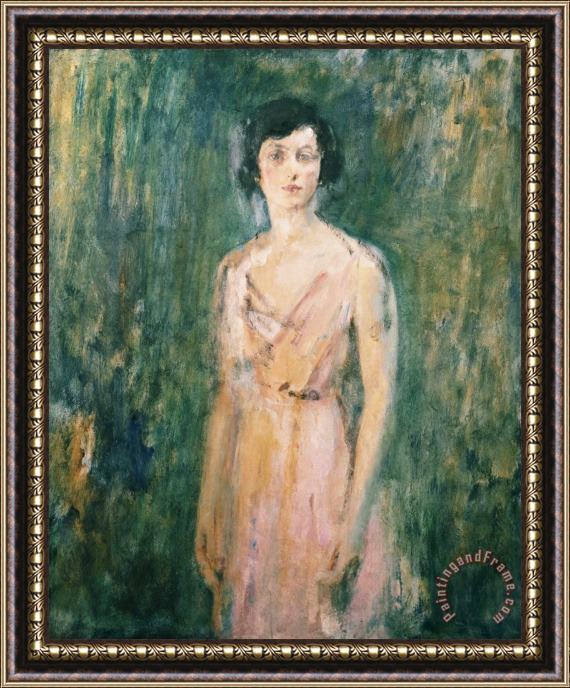 Ambrose McEvoy Lady in a Pink Dress Framed Painting