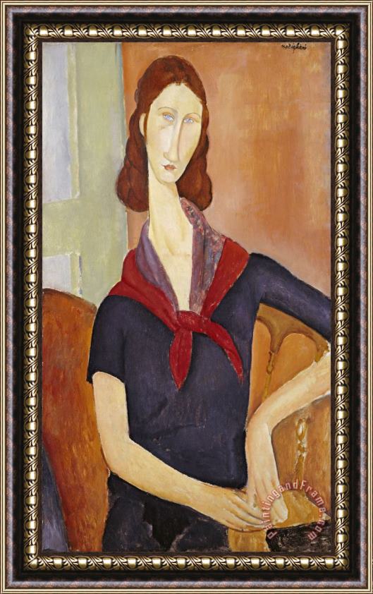 Amedeo Modigliani Jeanne Hebuterne (with a Scarf) Framed Painting