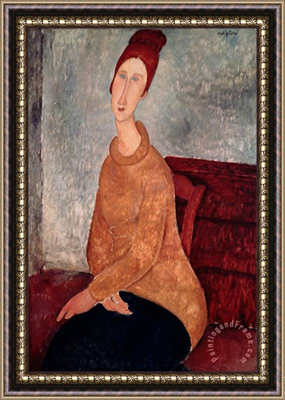 Amedeo Modigliani Jeanne Hebuterne in a Yellow Jumper Framed Painting