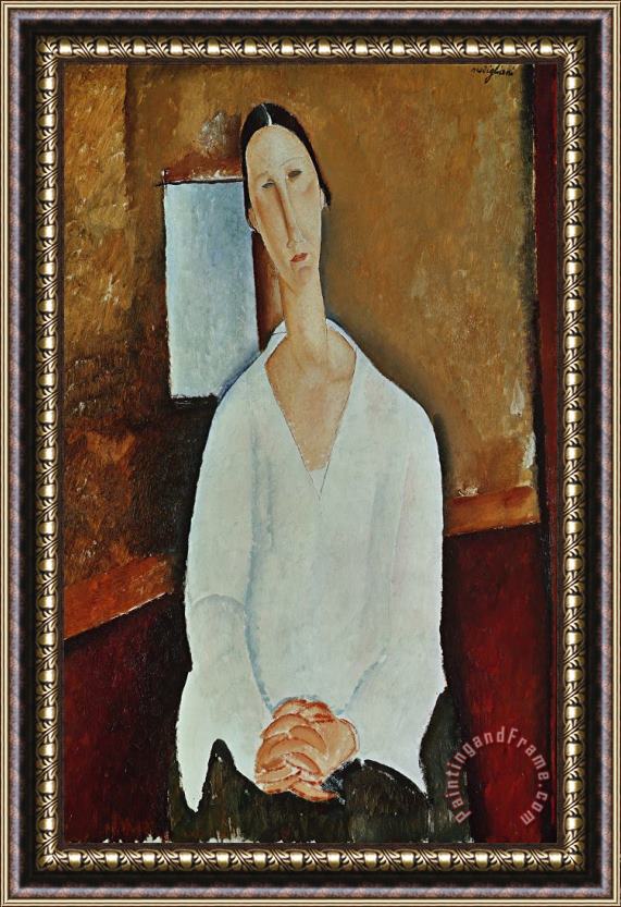 Amedeo Modigliani Madame Zborowska with Clasped Hands Framed Painting