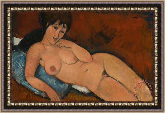 Amedeo Modigliani Nude On A Blue Cushion Framed Print