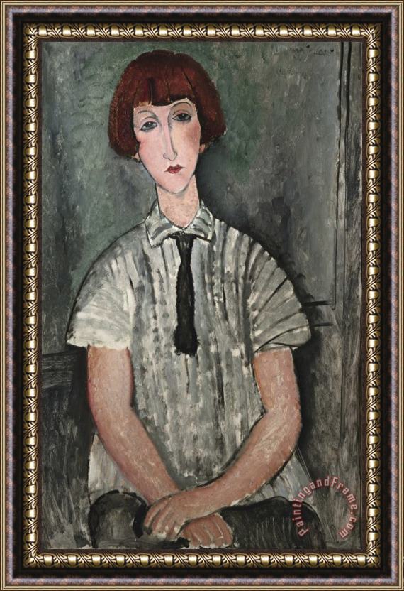 Amedeo Modigliani Young Girl in a Striped Shirt Framed Print