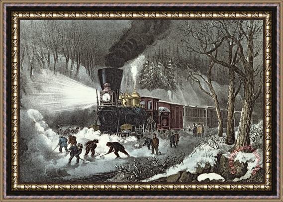American Railroad Scene Currier and Ives Framed Painting