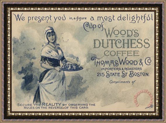 American School Maid Serving Coffee Advertisement For Woods Duchess Coffee Boston Framed Painting