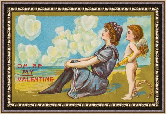 American School Oh Be My Valentine Postcard Framed Painting