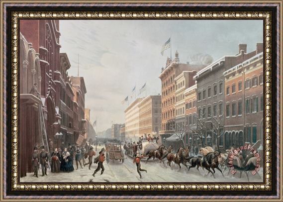American School Winter Scene on Broadway Framed Painting