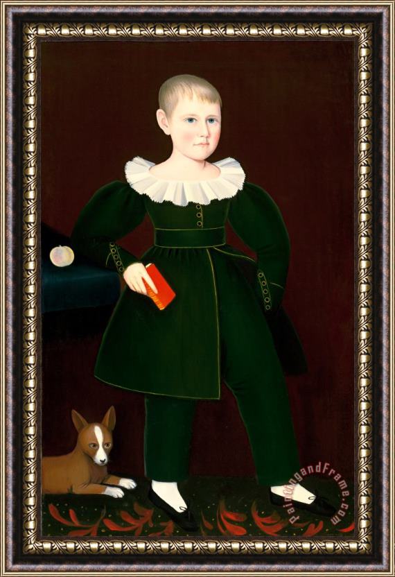 Ammi Phillips Blond Boy with Primer, Peach, And Dog Framed Painting