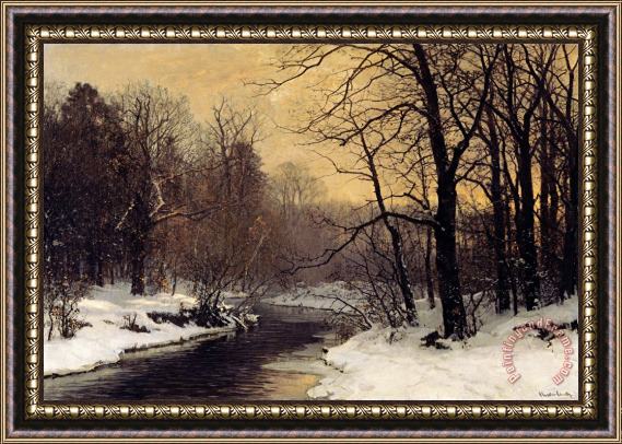 Anders Andersen-Lundby A Winter River Landscape Framed Painting