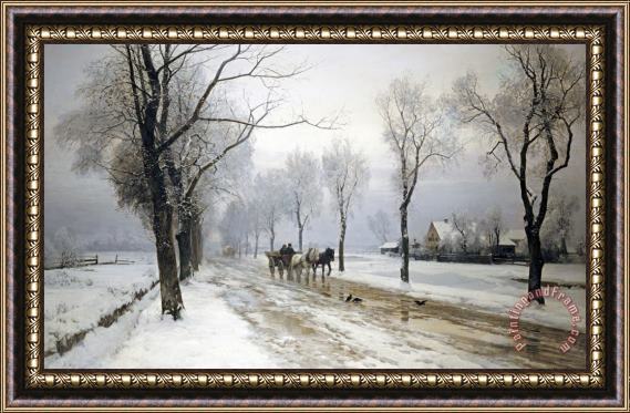 Anders Andersen-Lundby An Extensive Winter Landscape with a Horse And Cart Framed Print