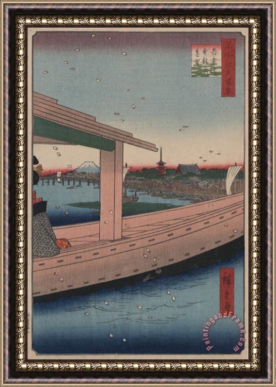 Ando Hiroshige Distant View of Kinryu Zan Temple And Azuma Bridge Framed Print