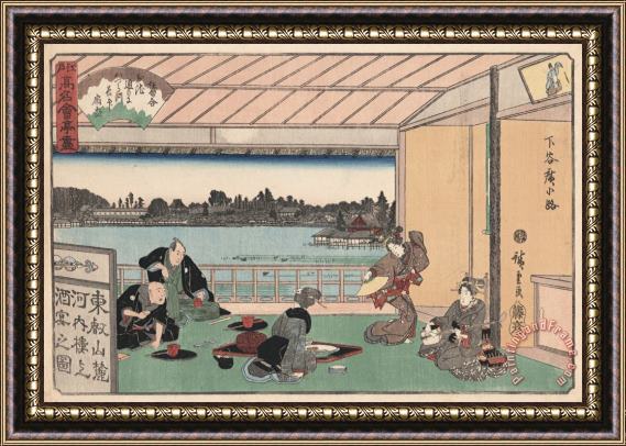 Ando Hiroshige Drinking Party at Restaurant Kawachiro Framed Painting