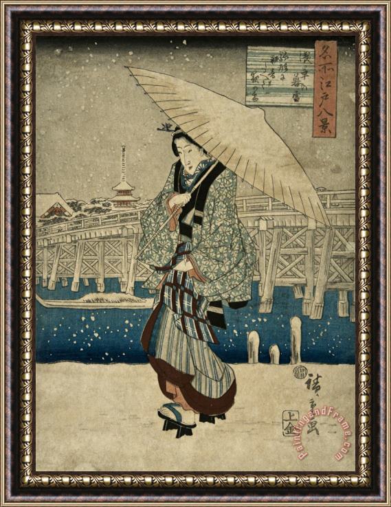 Ando Hiroshige Eight Views of Edo, Evening Snow at Asakusa, Date Unknown Framed Print