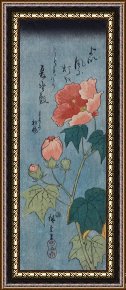 Olive Trees And Poppies Framed Paintings - Flowering Poppies Tanzaku by Ando Hiroshige