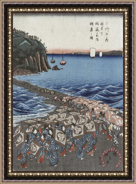 Ando Hiroshige Opening Celebration of Benzaiten Shrine at Enoshima Framed Painting