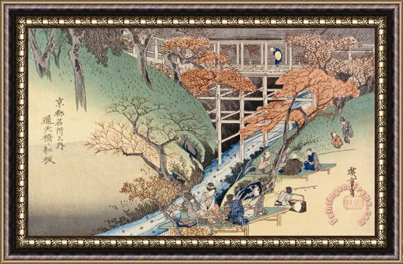 Ando Hiroshige Red Maple Leaves At Tsuten Bridge Framed Painting