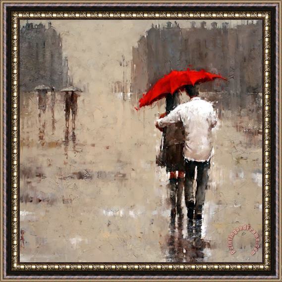 Andre Kohn Romance in The Rain Framed Print