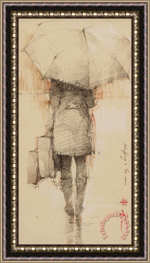 Andre Kohn Shopping in The Rain II Framed Print