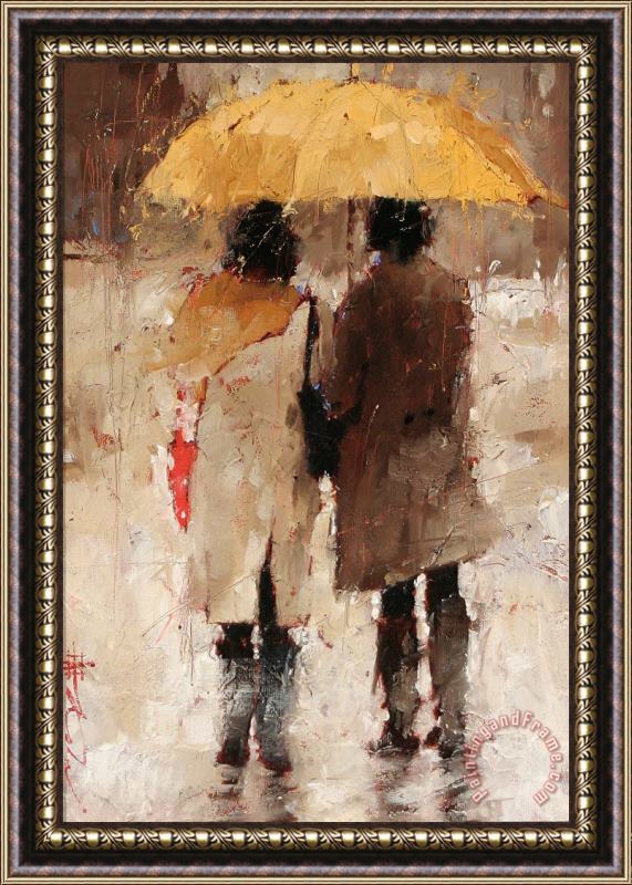 Andre Kohn Shopping in The Rain Framed Painting