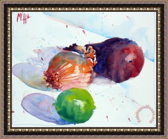 Andre Mehu Avocado onion and lemon Framed Painting
