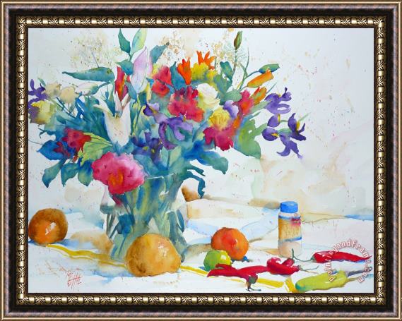 Andre Mehu Bouquet and red peppers Framed Painting