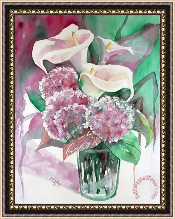 Andre Mehu Calla lilies and Hydrangeas Framed Painting