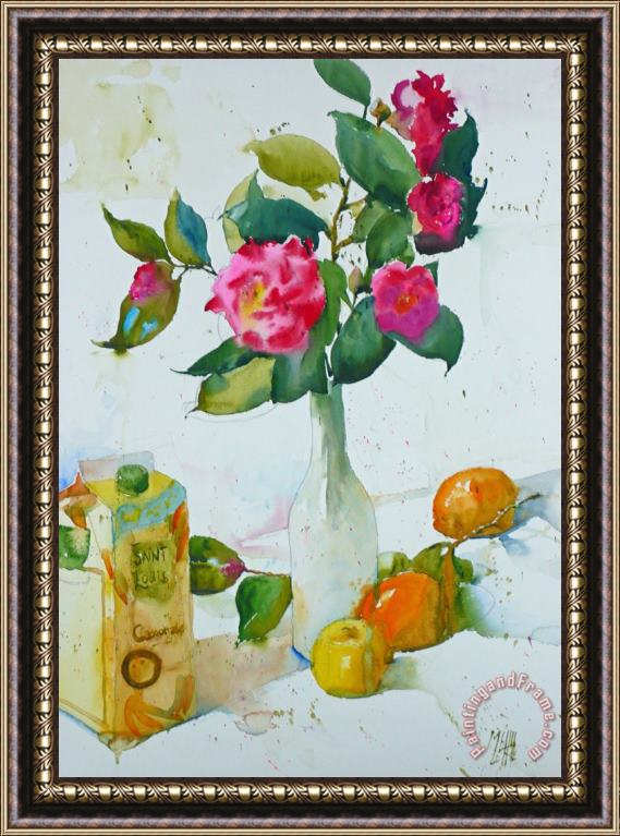 Andre Mehu Camellias and brown sugar Study Framed Painting