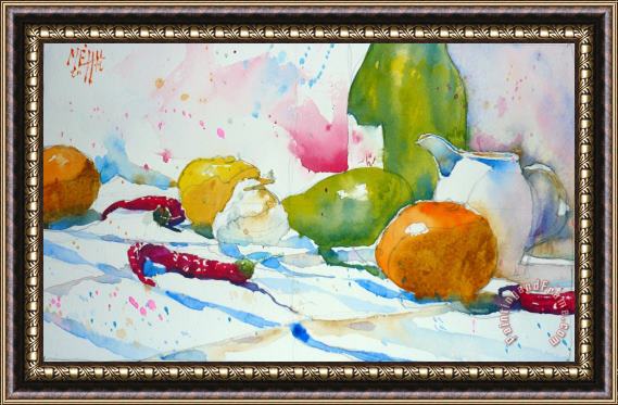 Andre Mehu Creamer and red peppers Framed Painting