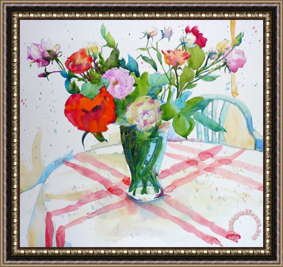 Andre Mehu Roses and poppies bouquet study Framed Painting