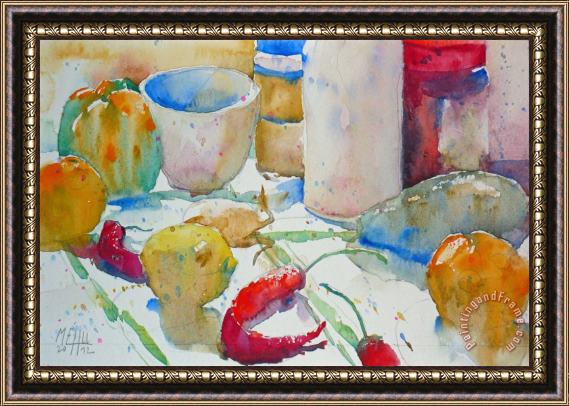 Andre Mehu Shallot and red peppers Framed Painting