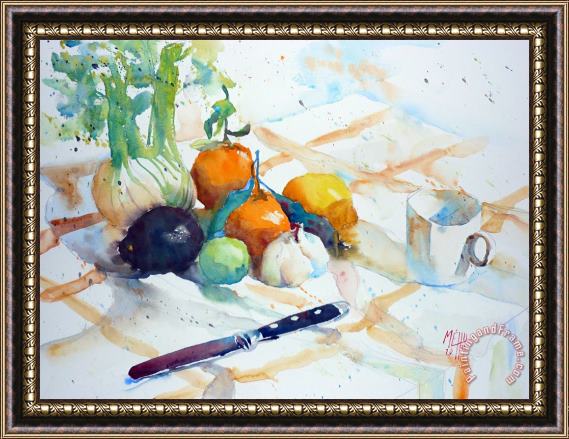 Andre Mehu Still life with fennel and clementines Framed Painting