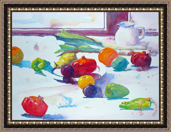 Andre Mehu Still life with pomegranate Framed Painting