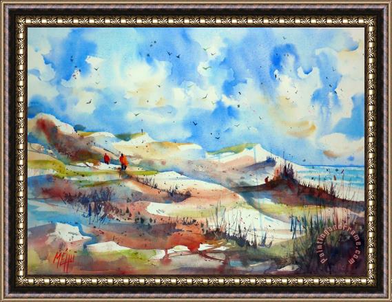 Andre Mehu Walking on the dunes Framed Painting