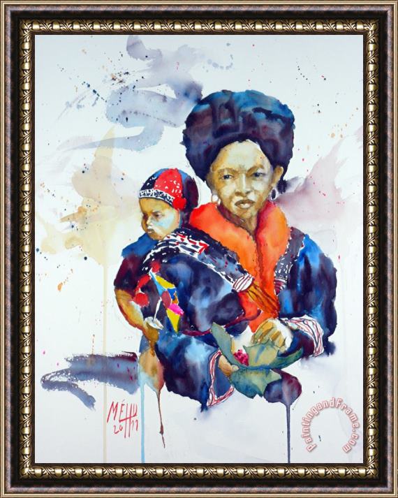 Andre Mehu Yao woman with her child Framed Painting