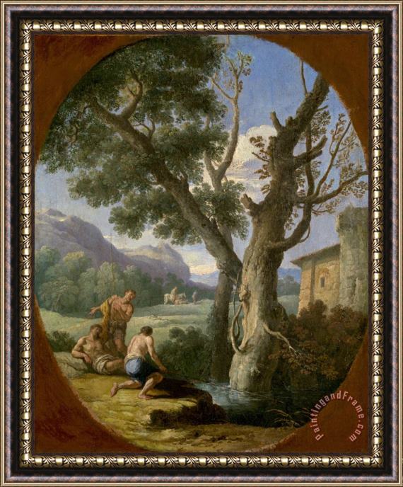 Andrea Locatelli Landscape with Fishermen by a Stream Framed Painting