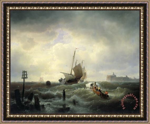 Andreas Achenbach The Entrance to the Harbour at Hellevoetsluys Framed Print