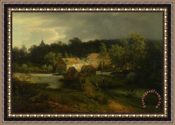 Andreas Achenbach The Watermill in The Village Framed Painting