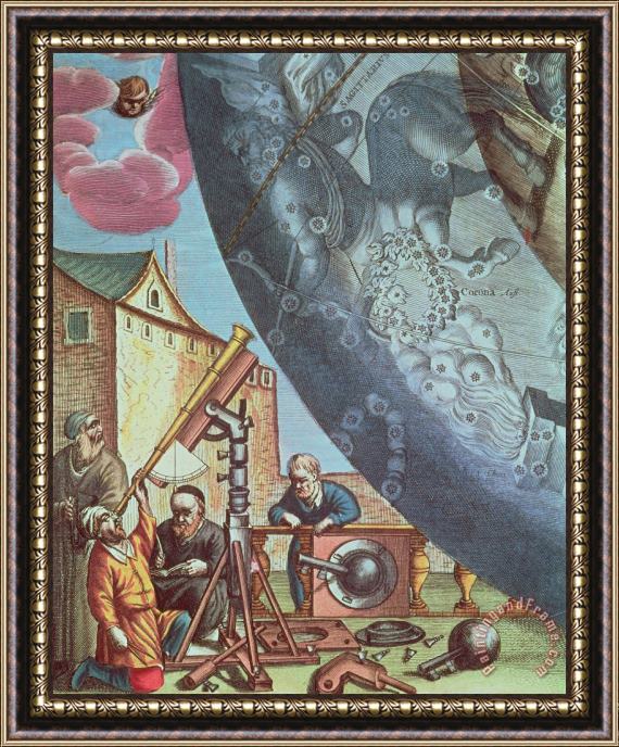 Andreas Cellarius Astronomers looking through a telescope Framed Print