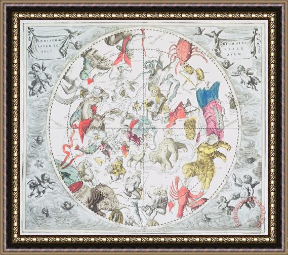 Andreas Cellarius Celestial Planisphere Showing the Signs of the Zodiac Framed Painting