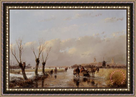Andreas Schelfhout Figures on a Frozen Canal Framed Painting