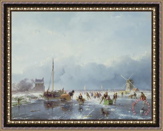 Andreas Schelfhout Frozen winter scene Framed Painting