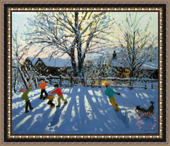 Andrew Macara Fun in the snow Framed Print