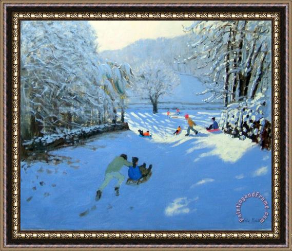 Andrew Macara Pushing the Sledge Framed Painting