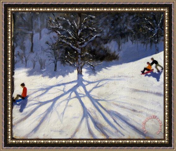 Andrew Macara Tree and two tobogganers Framed Painting