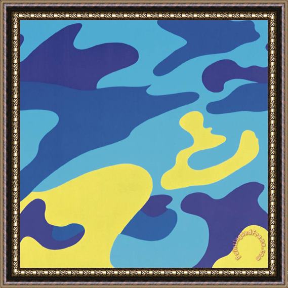 Andy Warhol Camouflage 1987 Blue Yellow Framed Painting