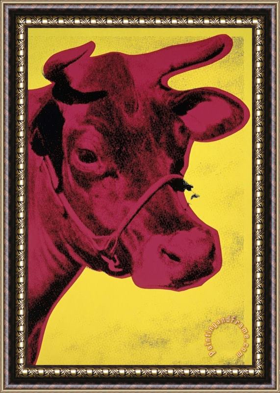 Andy Warhol Cow C 1966 Yellow And Pink Framed Painting