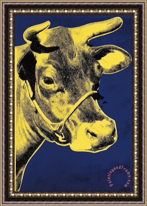 Andy Warhol Cow C 1971 Blue And Yellow Framed Print